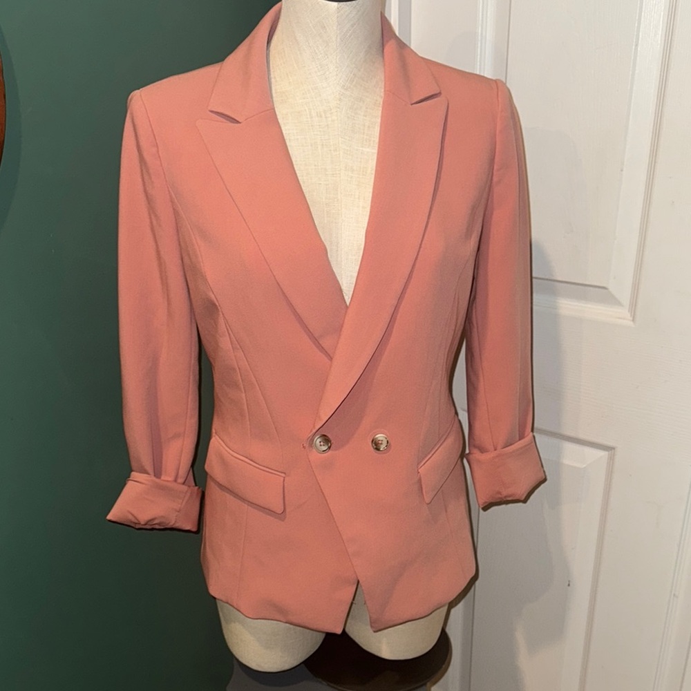 Women's White House Black Market Blush Pink Double breasted Blazer size 2